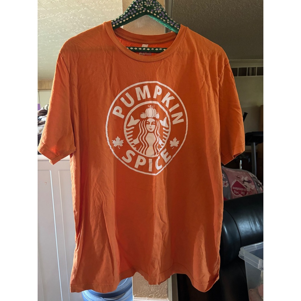 Bella Canvas Pumpkin Spice Graphic T-Shirt Orange Starbucks Parody Tee
